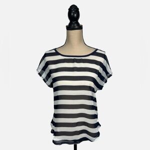 NWT Rewind Semi Sheer Striped Blouse Navy White Size M Chic Trendy